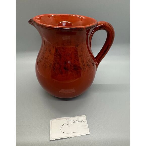 Vintage Small Orange & Brown Pitcher Glazed Clay Made in Italy 5 1/4" Pottery - Picture 9 of 9